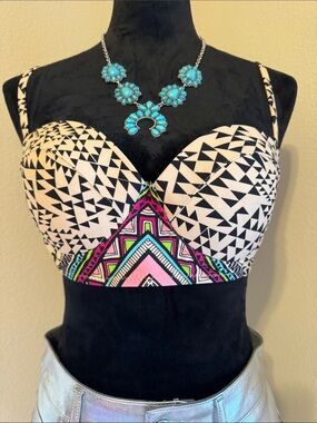 Women’s Geometric Print Bustier Top - Black & Cream